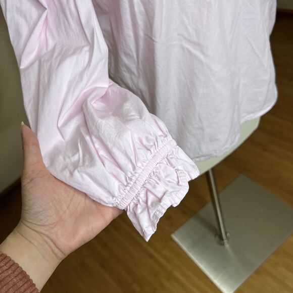 J Crew Top Womens Small Pink V Neck Eyelet Trim Cotton Long Sleeve Preppy - Picture 5 of 9